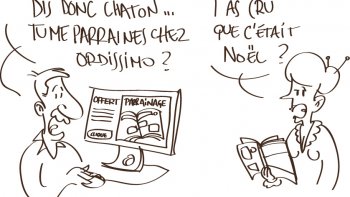 Dessin humoristique sur le parrainage Ordissimo