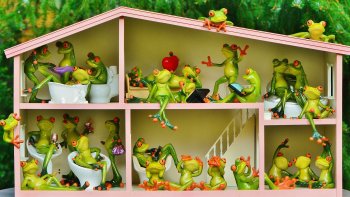 Une histoire de couple dans un foyer, au Pays des Grenouilles .
Madame et la bonne se révoltent
.Un " Homme-Grenouille " pour 2 ... Ça ne peut pas marcher !
