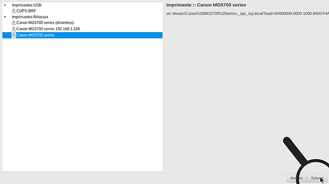 sélection imprimante réseau