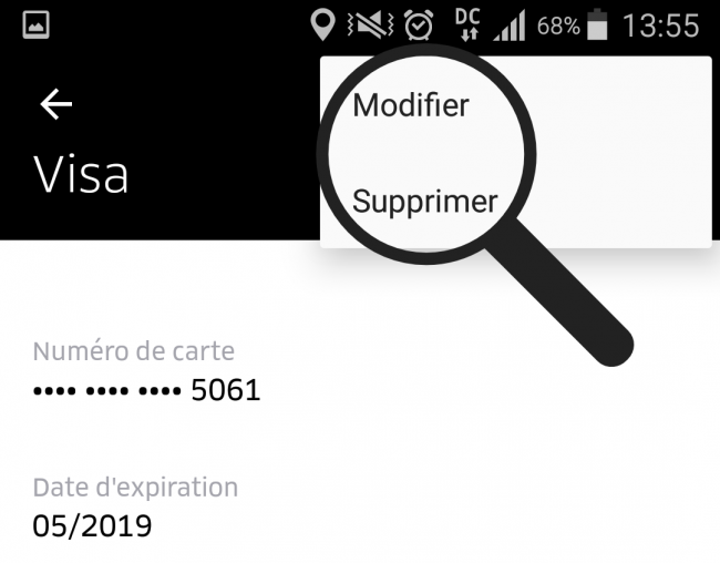 modifier une carte bancaire uber