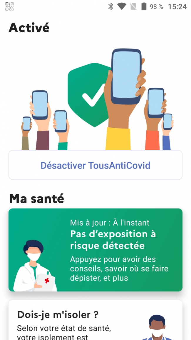 l'application anti covid est activée