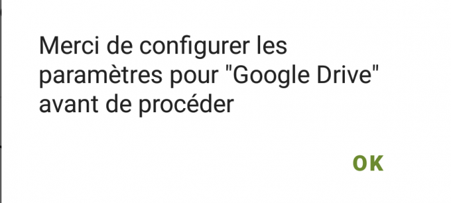 confirmer le choix de google drive