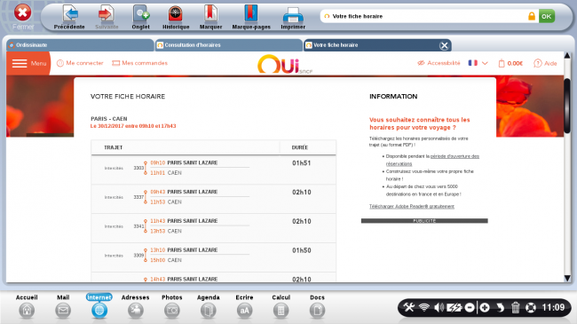 ouverture de la fiche horaire