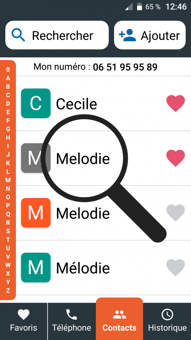 cliquer sur l'onglet des contacts