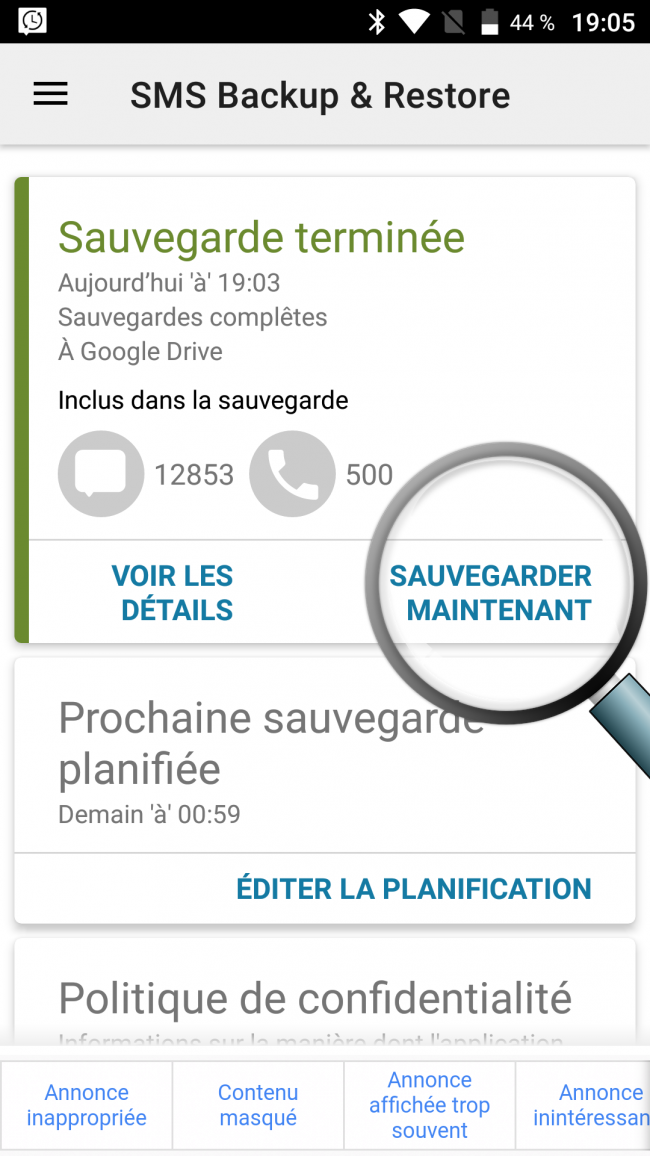 sauvegarder maintenant