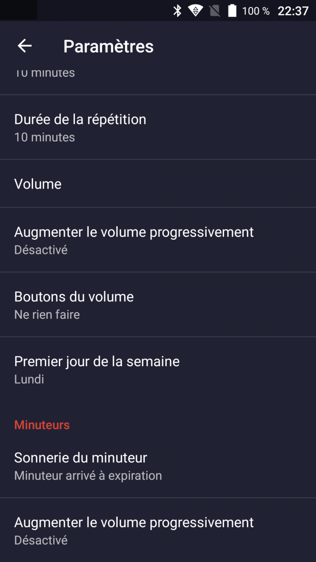 options des paramètres