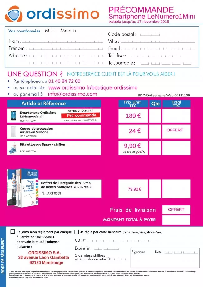 bon de commande Smartphone Mini