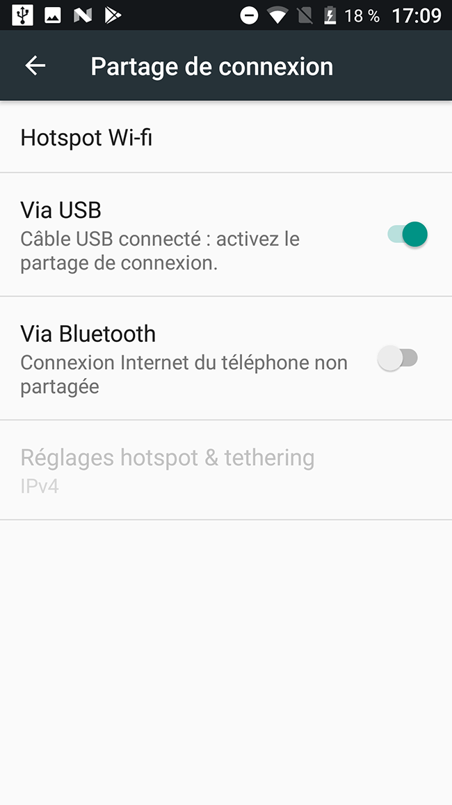 cliquer sur connexion usb