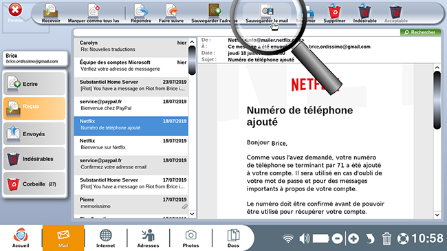 cliquer sur sauvegarder le mail