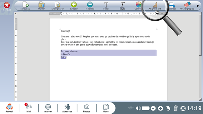 sélectionner le texte et aligner