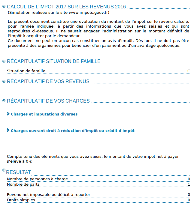 Récapitulatif de la déclaration