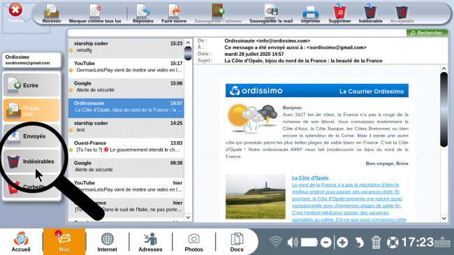 Cliquez sur la boîte indésirable