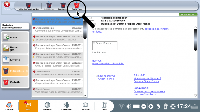 Supprimer un courrier indésirable