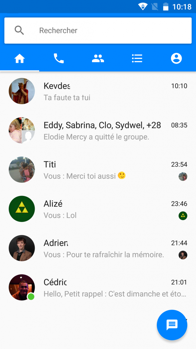 page d'accueil de messenger