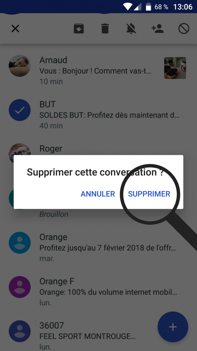supprimer le fil de conversation