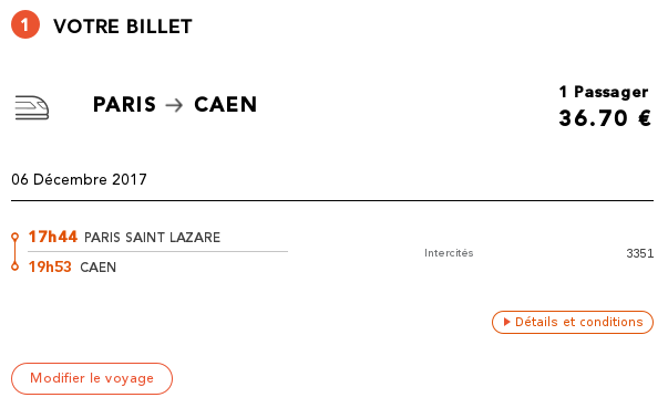 récapitulatif du billet