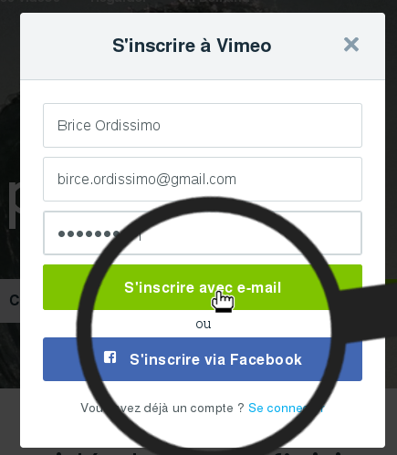 cliquer sur le bouton s'inscrire avec e-mail