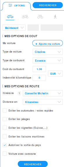 options d'itinéraires