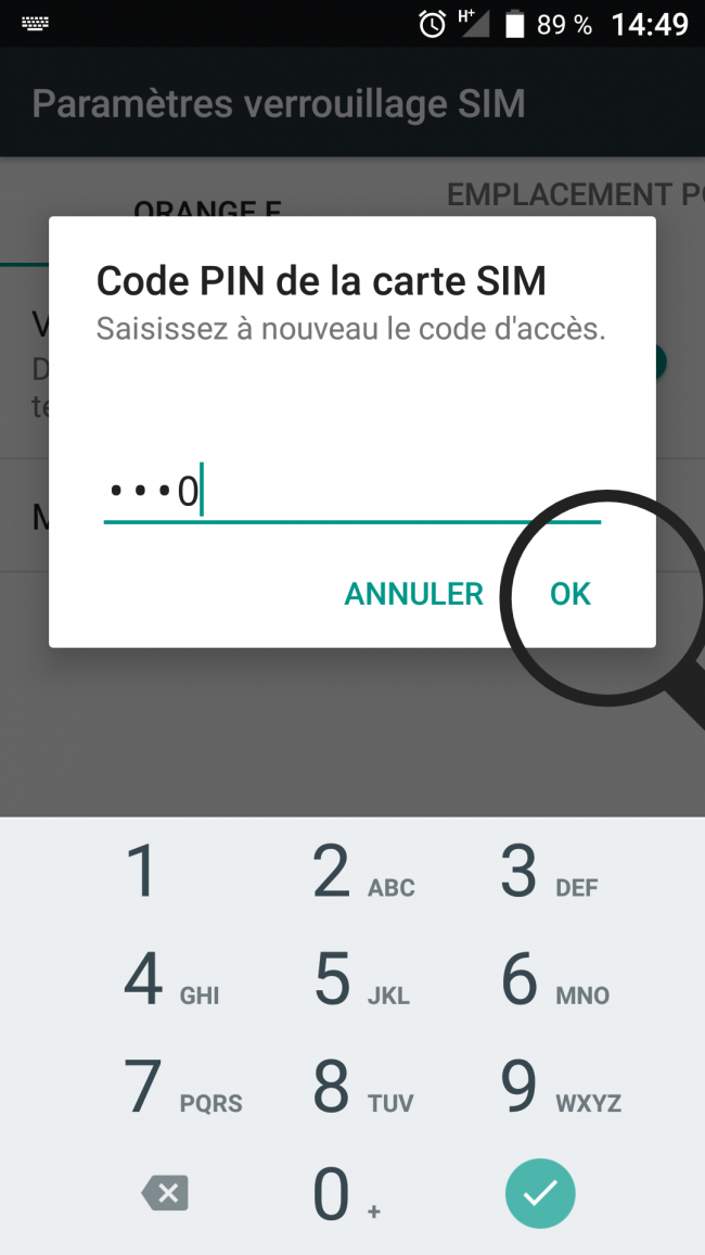 confirmer son nouveau code pin