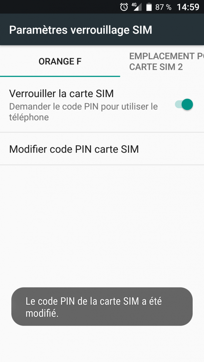 confirmation du nouveau code pin