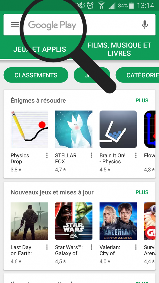 rechercher sur le playstore