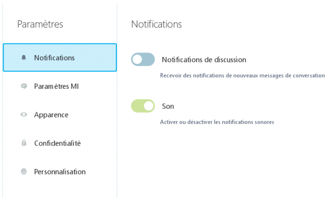 l'onglet des notifications