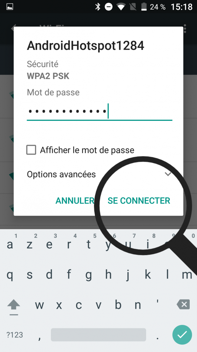 ecrire le mot de passe du wifi