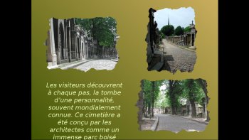 Une visite du Père-Lachaise proposée par notre ordissinaute Oderay. Le cimetière du Père-Lachaise est le plus grand cimetière de Paris. Des célébrités y reposent... C'est aussi le domaine des chats, dodus, bien nourris, et des oiseaux...
(Les commentaires accompagnent les images).