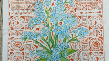 Voici mes nouvelles créations
Celle ci aux crayons de couleur et au stylo bille fin