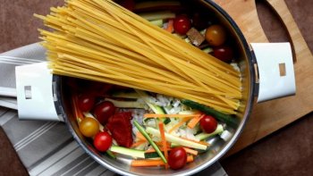 Vous savez tous, cuire des pâtes courte par absortion. Avec One Pot Pasta on va plus loin. Mettez tous les ingrédients dans une sauteuse y compris les pâtes. Une dizaine de minutes après, c'est prêt, pas besoin d'égoutter. Genial. non ??