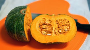 une délicate purée de potiron recouverte d'une béchamel aux oeufs.